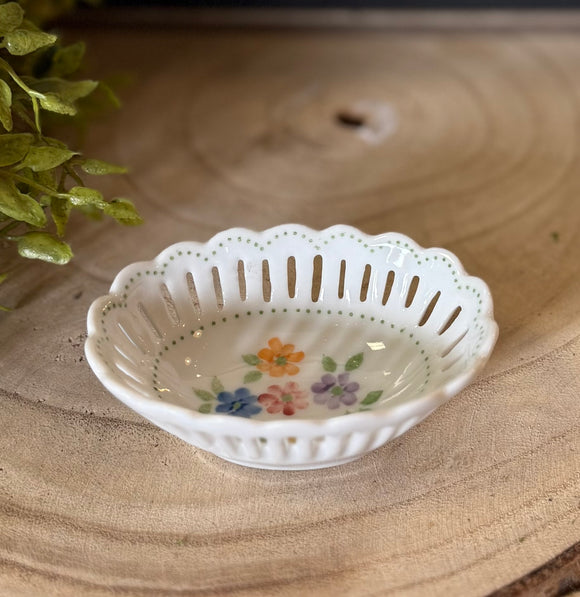 Vintage Floral Porcelain Trinket Dish