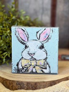 Jill Harper 4" Bunny w/ Yellow Bowtie Canvas Art