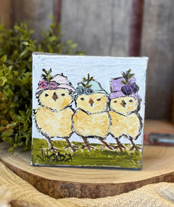 Jill Harper 5" Chicks in Hats Canvas Art