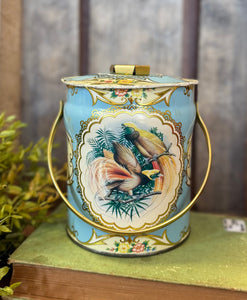 Vintage Murray Allen Tropical Birds Tin w/ Lid & Handle