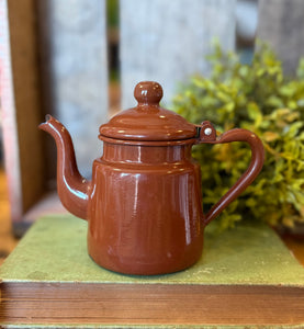 Vintage Brown Enamel Teapot w/ Lid