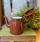 Vintage Brown Enamel Teapot w/ Lid