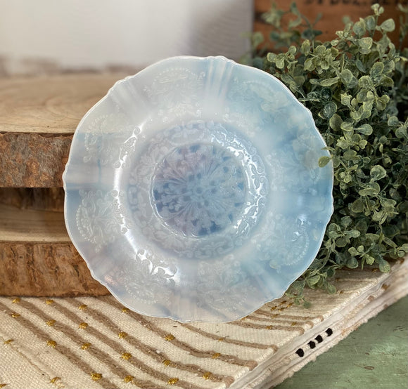 Vintage Etched Opalescent Glass Plate