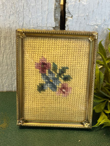 Small Vintage Yellow Needlework Floral