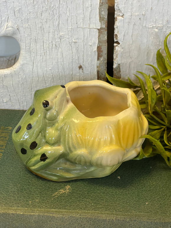 Vintage Pottery Frog Planter/ Sponge Holder