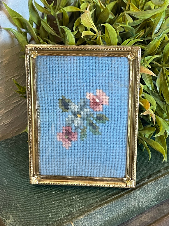 Small Vintage Blue Needlework Floral