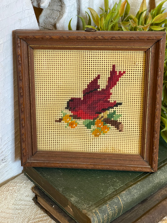 Vintage Framed Cardinal Needlepoint 