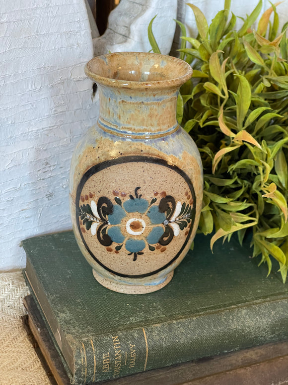 Vintage Pottery Vase with Floral Detail