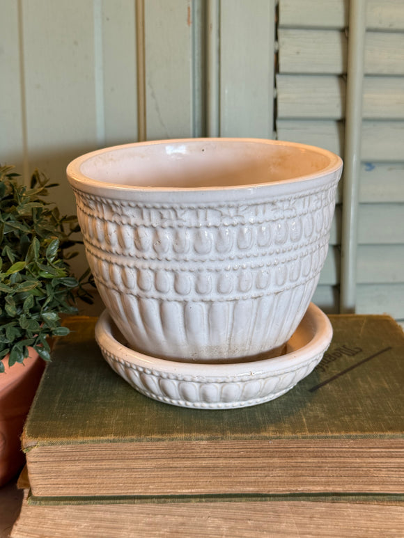 Vintage McCoy Beaded Planter with Attached Saucer