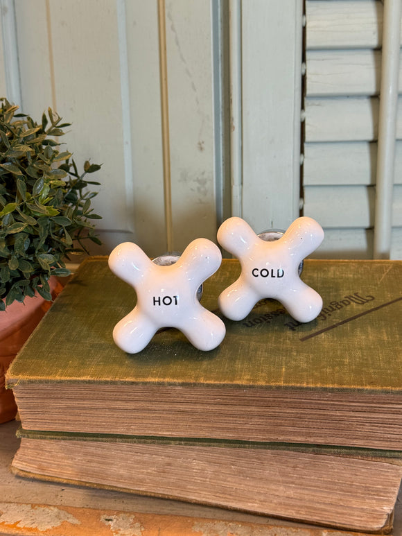 Vintage Hot and Cold  Ceramic and Metal Faucet Handles