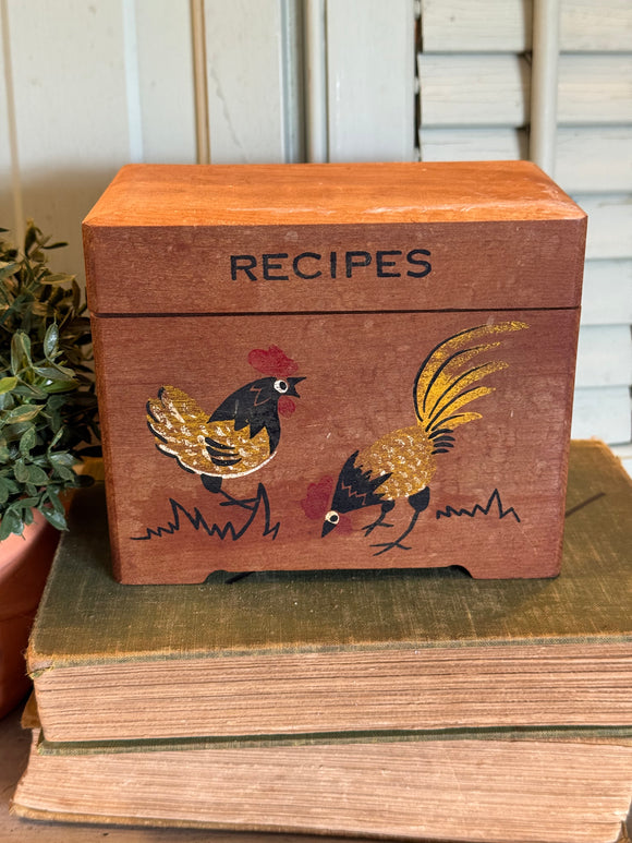 Vintage Nevco Recipes Box with Chickens Made in Japan