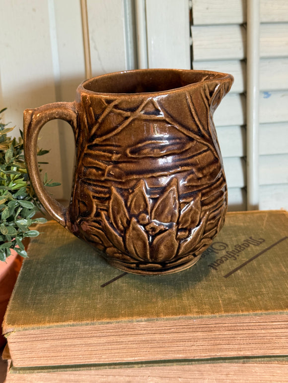 Vintage McCoy Brown Water Lily Pitcher