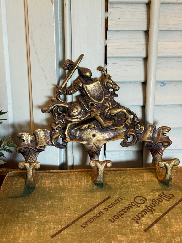 Vintage Brass Knight Hooks