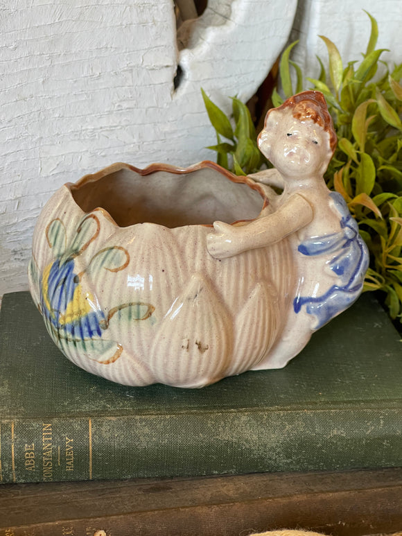 Vintage Kid on Lotus Flower Planter Made in Japan