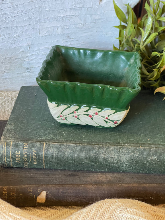 Vintage Green White and Red Planter