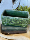 Vintage Green Planter With Tree Scene