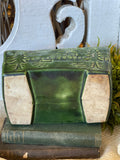 Vintage Green Planter With Tree Scene