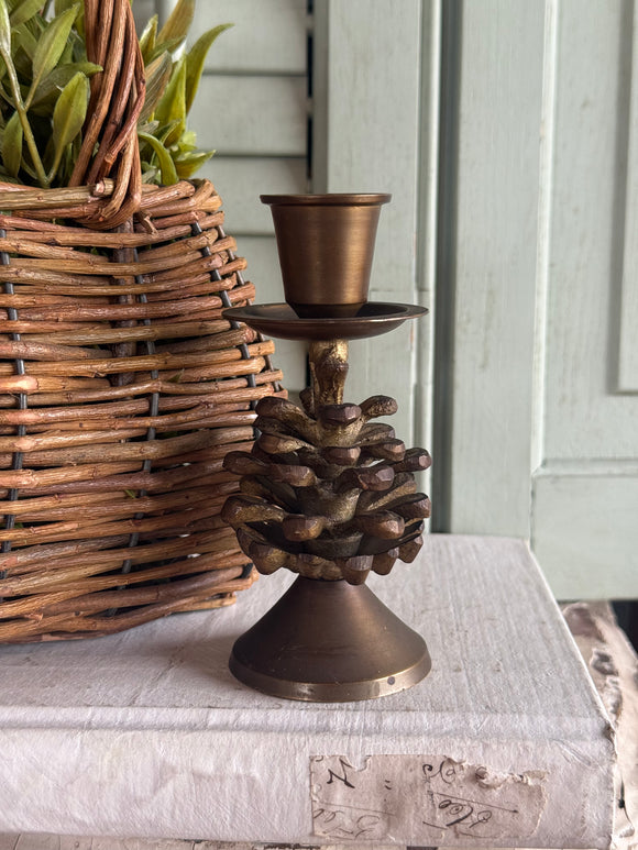 Vintage Brass Pinecone Candle Stick Holder
