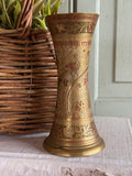 Vintage Etched Brass Vase With Peacock