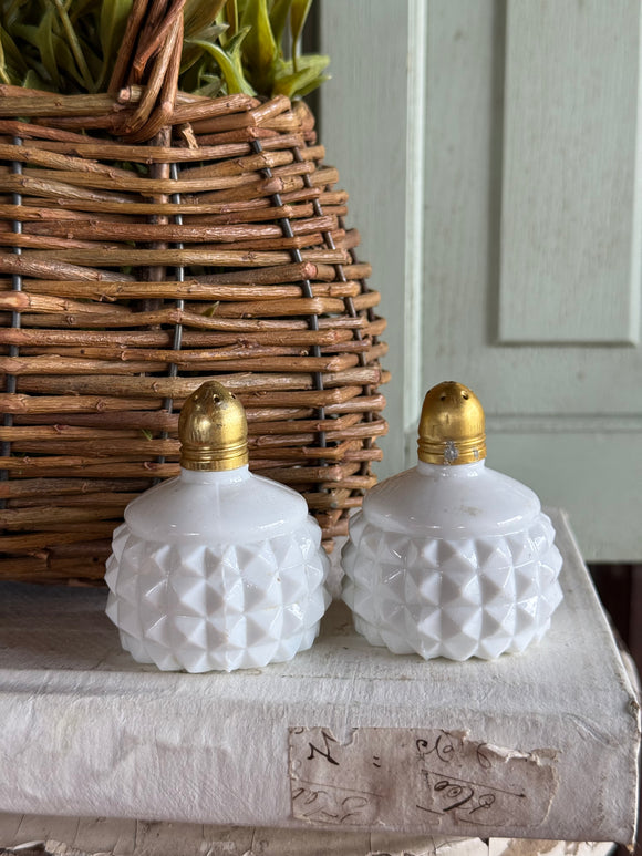 Vintage Milk Glass Salt and Pepper Made in Taiwan