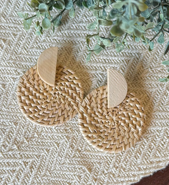 Natural Raffia & Geo Post Hoops