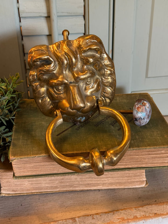 Vintage Brass Lion Head Door Knocker