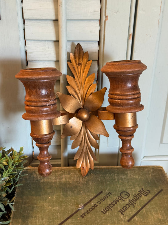 Hanging Wood and Metal Candlestick Holder
