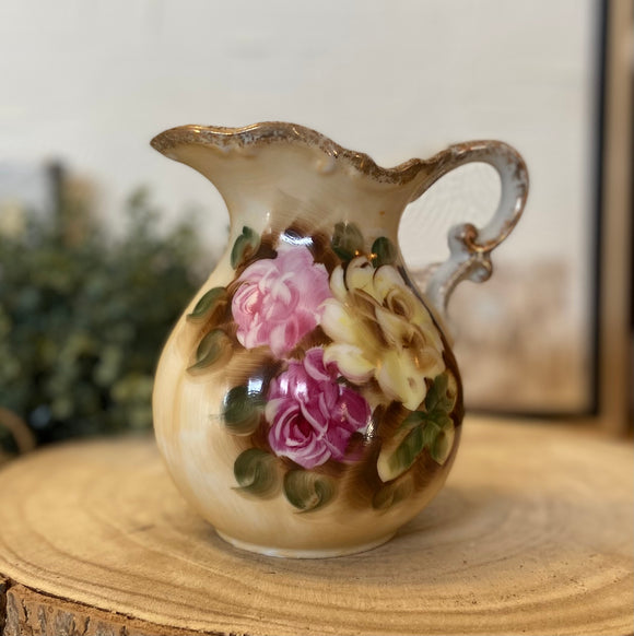 Vintage Hand-Painted Floral Pitcher