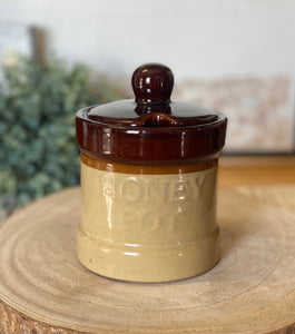 Made in Taiwan Two-Tone Pottery "Honey Pot" Crock w/ Lid