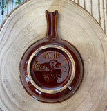 Vintage Hull USA Brown Drip Pottery Bowl w/ Handle