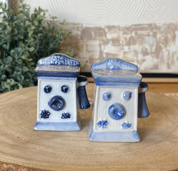 Vintage Blue & White Porcelain Phone Salt & Pepper Shaker Set