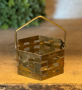 Vintage Brass Hexagonal Basket w/ Handle