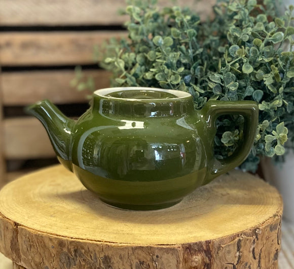 Vintage Green Pottery Teapot w/ Lid
