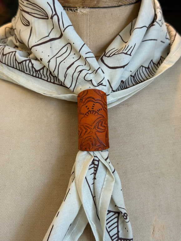 Vintage Floral Embossed Leather Bandana Slide in Burnt Orange