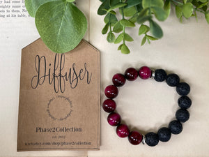 Handmade "Diffuser" Lava Stone & Cranberry Cat Eye Beads Bracelet