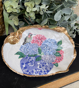 Hydrangeas & Hummingbird Tennessee River Mussel Shell