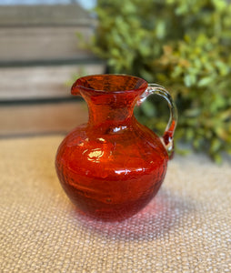 Vintage Orange Blown Glass Mini Pitcher