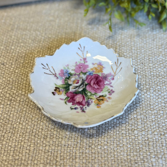 Vintage Japan Floral & Leaf-Shaped Dish