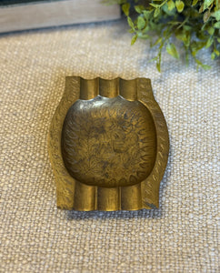 Vintage India Brass Floral Etched Ashtray/Dish