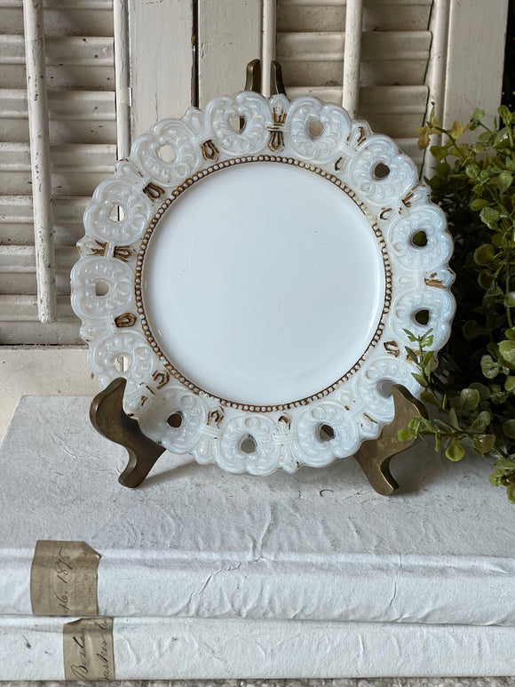 Vintage Milk Glass Plate with Gold Paint