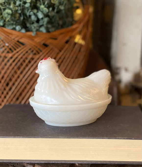 Vintage Mini Nesting Rooster Milkglass Dish