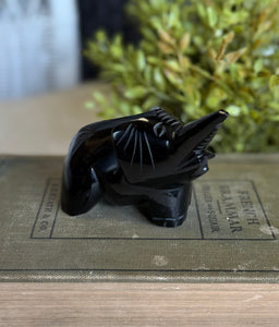 Vintage Carved Obsidian Elephant Figurine
