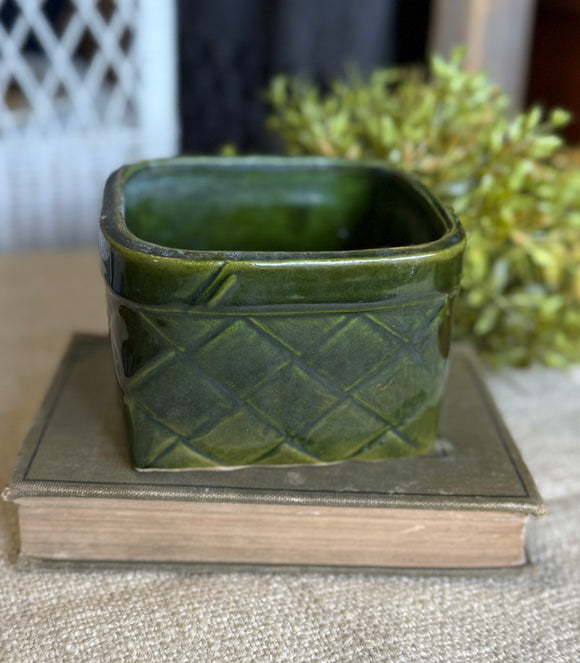 Vintage USA Green Embossed Pottery Planter