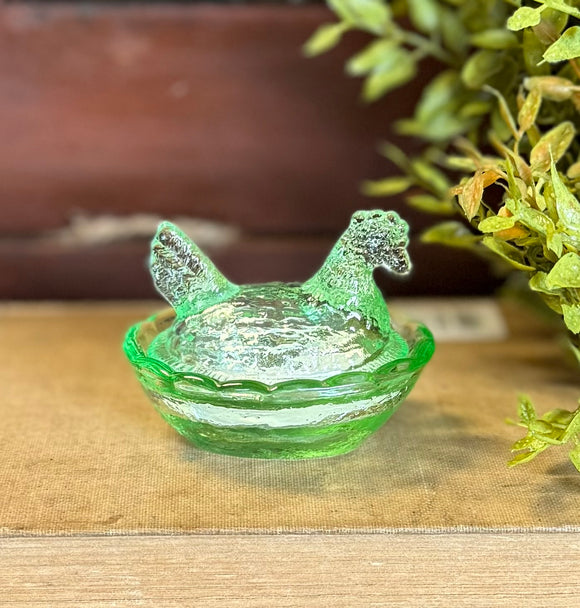 Vintage Mini Lime Green Hen on Nest Dish