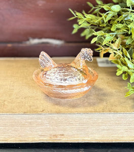 Vintage Mini Peach Hen on Nest Dish