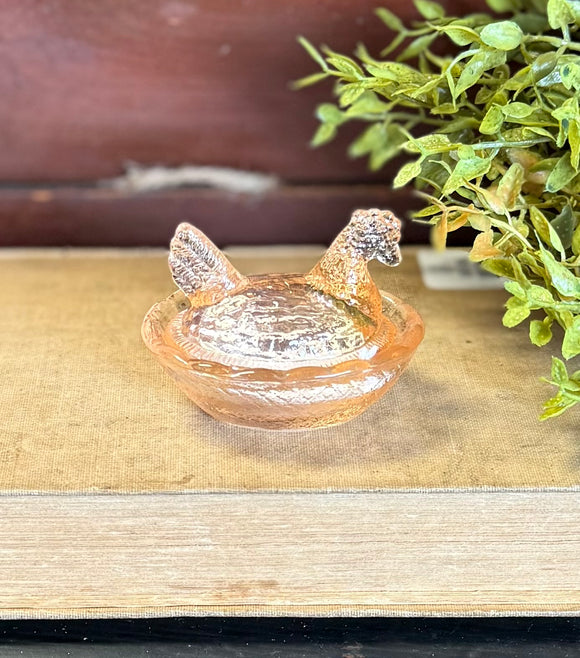 Vintage Mini Peach Hen on Nest Dish