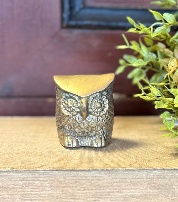 Small Vintage Solid Brass Owl