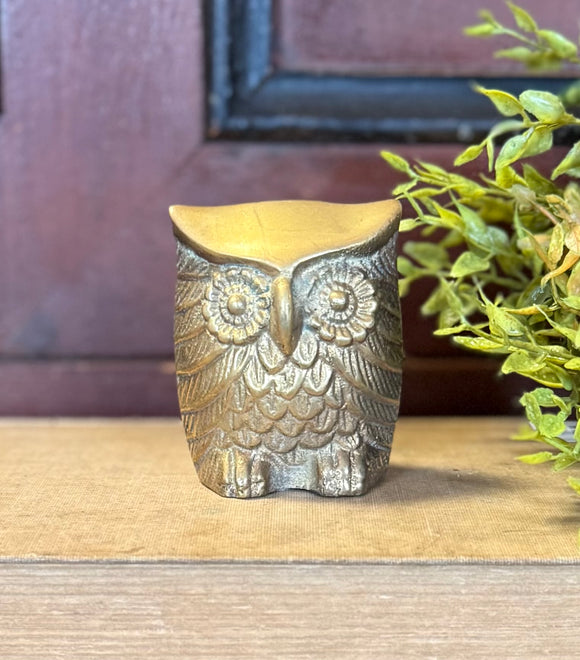 Medium Vintage Solid Brass Owl