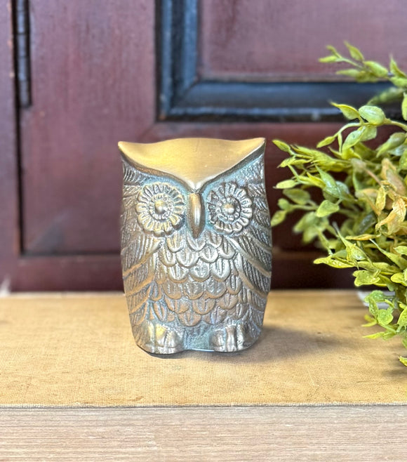 Large Vintage Solid Brass Owl