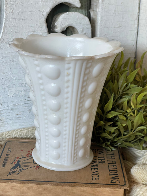 Vintage Milk Glass Zipper & Jewel Vase